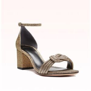 Alexandre Birman Vicky 60 Metallic Gold Bronze Glitter Knotted Sandal 38